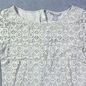 Banana Republic Lace Dress Ivory Short Sleeve Back Zip Women 14